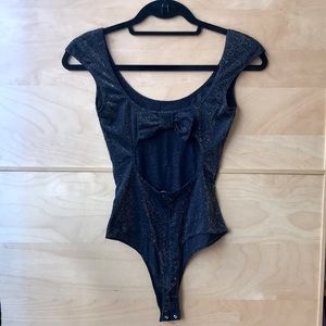 Open back bodysuit with bow tie